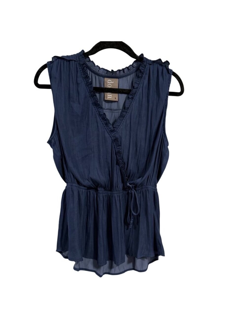 Anthro‎ Dolan Faux Wrap Ruffle Navy Blue Sleeveless Blouse Size M